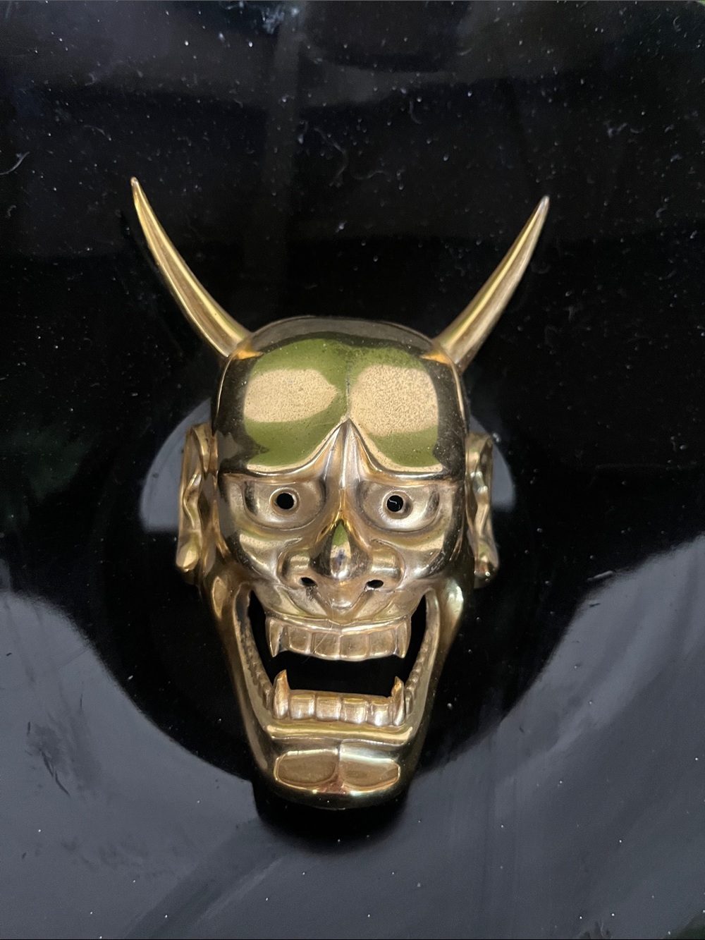 McM VTG Japanese Noh Mask Hannya mounted metal bowl Devil Demon Halloween